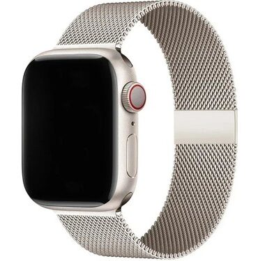 Apple Watch 38/40/41 mm Paslanmaz Metal Hasır Örgü Kordon – Starlight