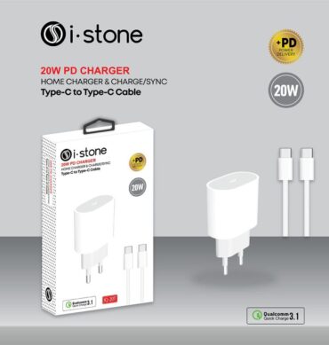 İ-STONE İQ-20T 20 Watt Hızlı Şarj Adaptörü + TYPE-C To TYPE-C Hasır Kablo