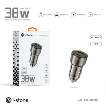 İ-STONE PD501 38W USB + PD ÇİFT ÇIKIŞ ARAÇ ŞARJ BAŞLIĞI
