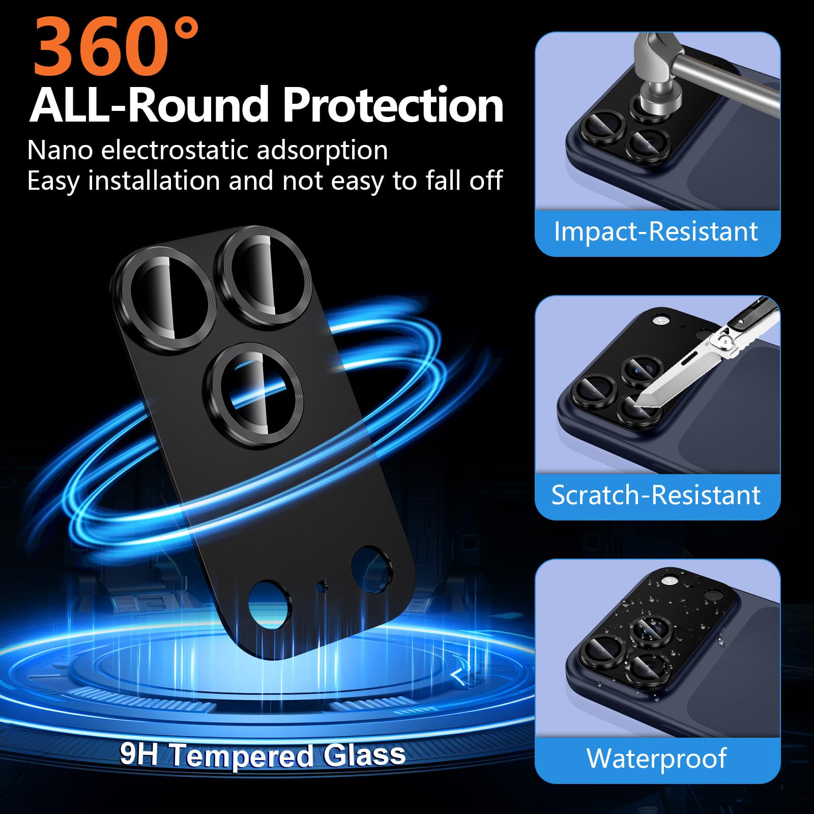 Black iPhone 17 Pro Max_02 Iphone 17 Promax İçin Tam Kaplayan Safir Kamera Koruma Lensi siyah