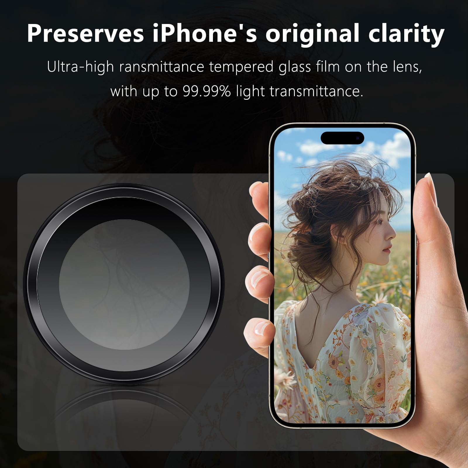 Black iPhone 17_05 Iphone 17 İçin Safir Kamera Koruma Lensi siyah