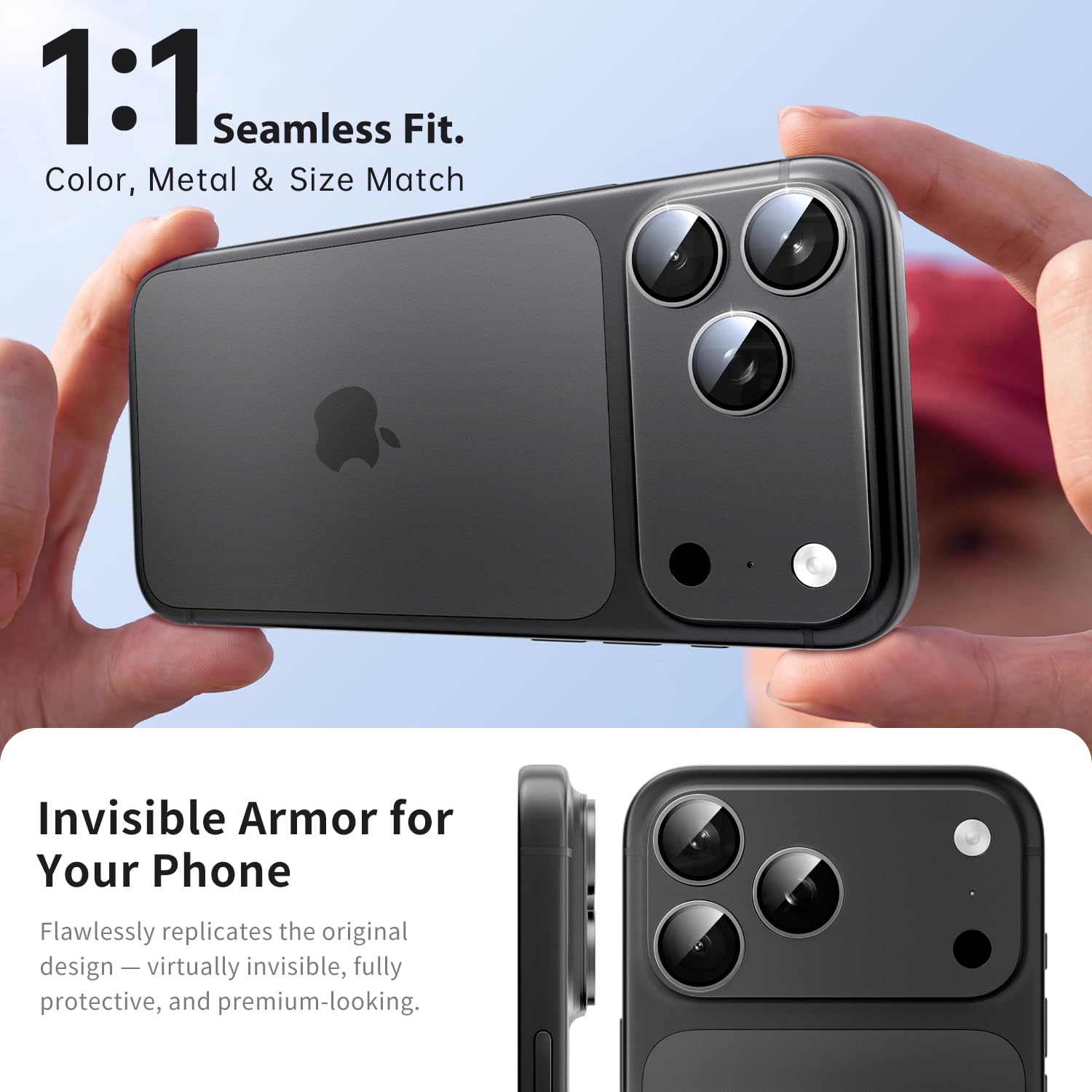 Iphone 18 Pro İçin Tam Kaplayan Safir Kamera Koruma Lensi siyah