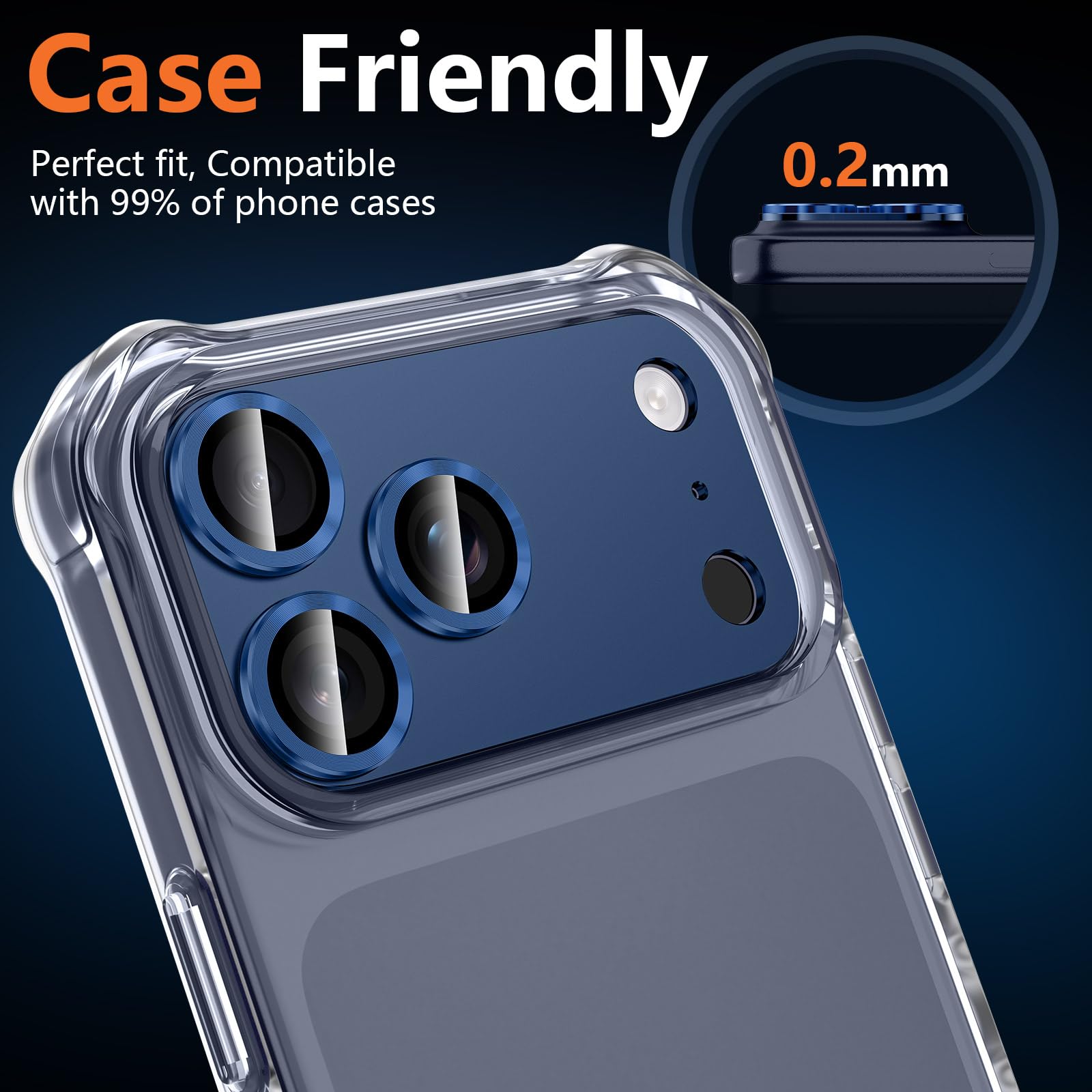 Iphone 17 Promax İçin Tam Kaplayan Safir Kamera Koruma Lensi lacivert