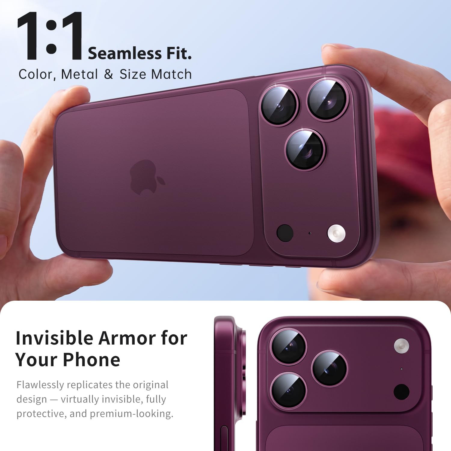 Burgundy iPhone 18 Pro Max_02 Iphone 18 Pro İçin Tam Kaplayan Safir Kamera Koruma Lensi bordo