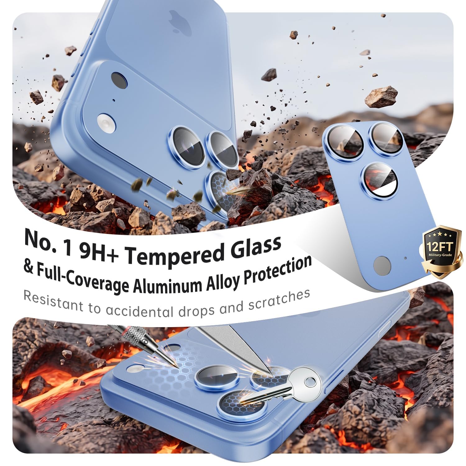 Iphone 18 Promax İçin Tam Kaplayan Safir Kamera Koruma Lensi mavi