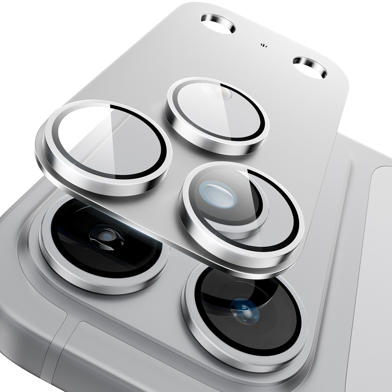 Silver iPhone 18 Pro Max_01 Iphone 18 Pro İçin Tam Kaplayan Safir Kamera Koruma Lensi gri