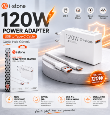 İ-STONE STN-120 120W Turbo Şarj Adaptörü + USB To TYPE-C Kablo
