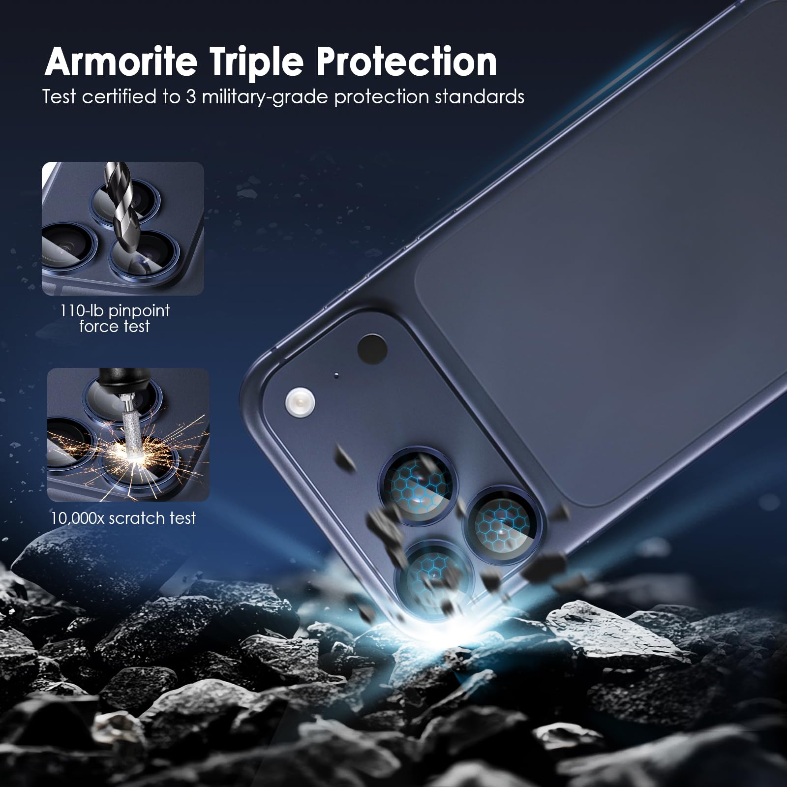 Iphone 17 Pro İçin Safir Kamera Koruma Lensi Lacivert