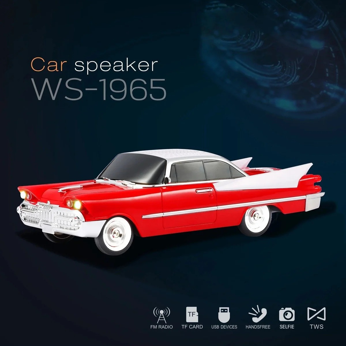 WS-1965 Nostaljik Klasik Araba Tasarımlı Bluetooth Hoparlör (FM Radyo / TWS / TF / USB) Kırmızı Red