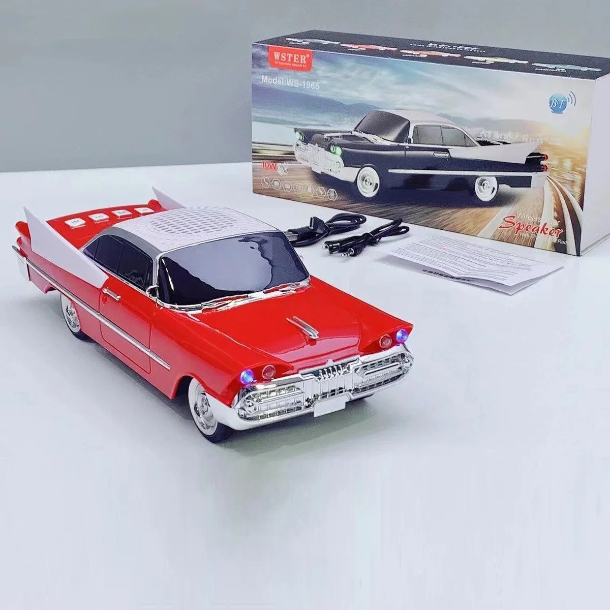 WS-1965 Nostaljik Klasik Araba Tasarımlı Bluetooth Hoparlör (FM Radyo / TWS / TF / USB) Kırmızı Red
