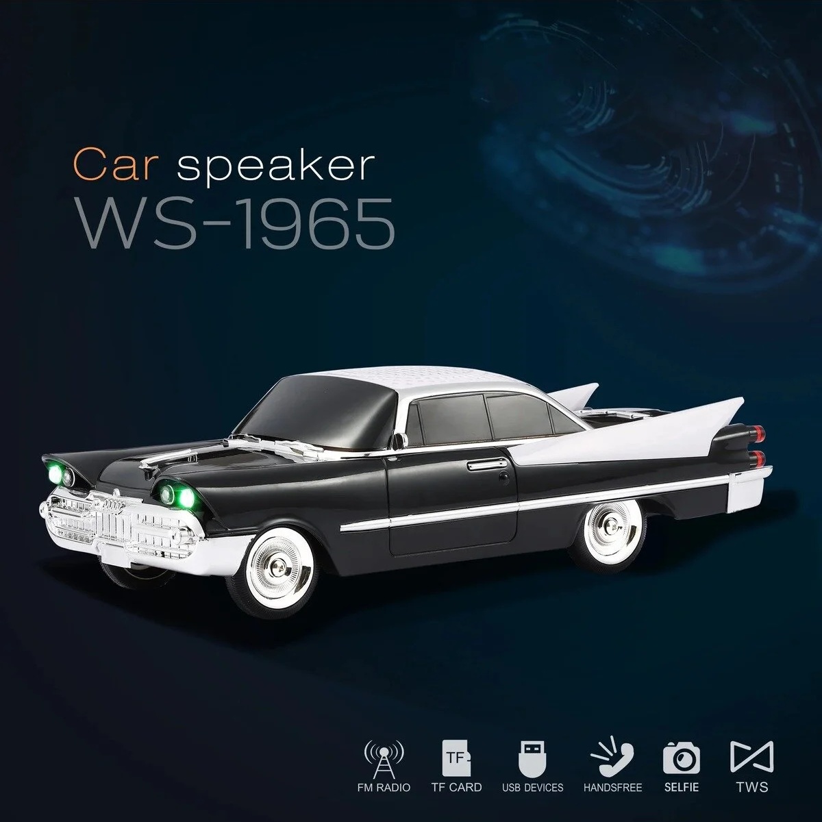 WS-1965 Nostaljik Klasik Araba Tasarımlı Bluetooth Hoparlör (FM Radyo / TWS / TF / USB) Siyah