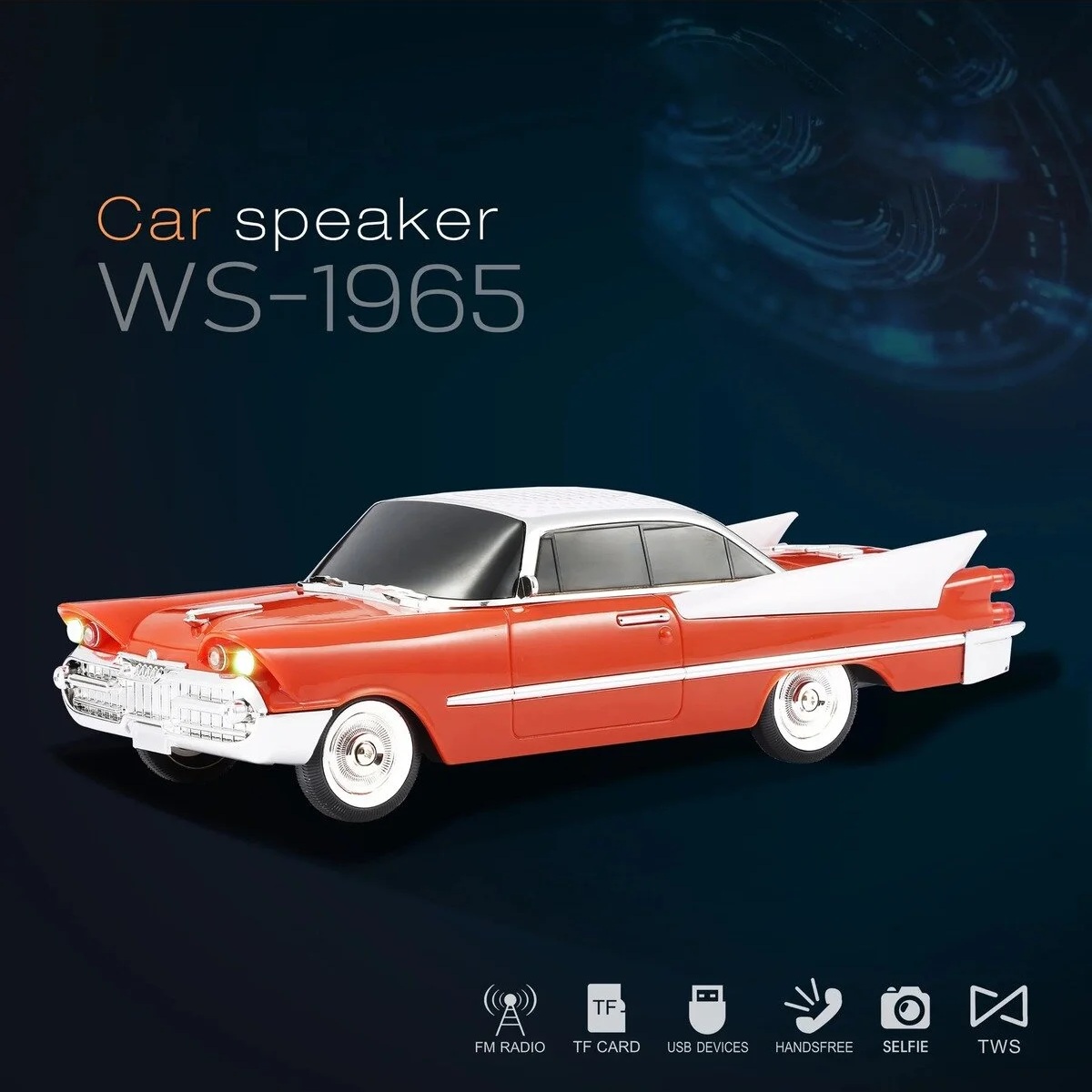 WS-1965 Nostaljik Klasik Araba Tasarımlı Bluetooth Hoparlör (FM Radyo / TWS / TF / USB) Turuncu Orange