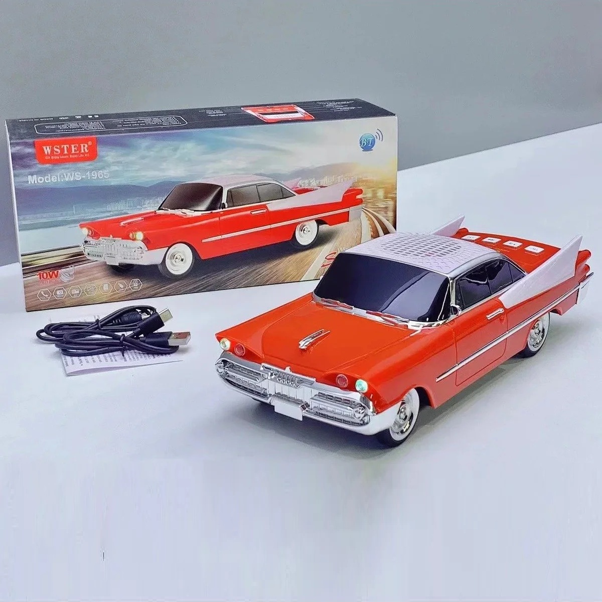WS-1965 Nostaljik Klasik Araba Tasarımlı Bluetooth Hoparlör (FM Radyo / TWS / TF / USB) Turuncu Orange