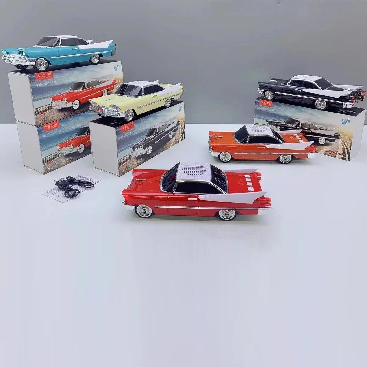 WS-1965 Nostaljik Klasik Araba Tasarımlı Bluetooth Hoparlör (FM Radyo / TWS / TF / USB) Turuncu Orange