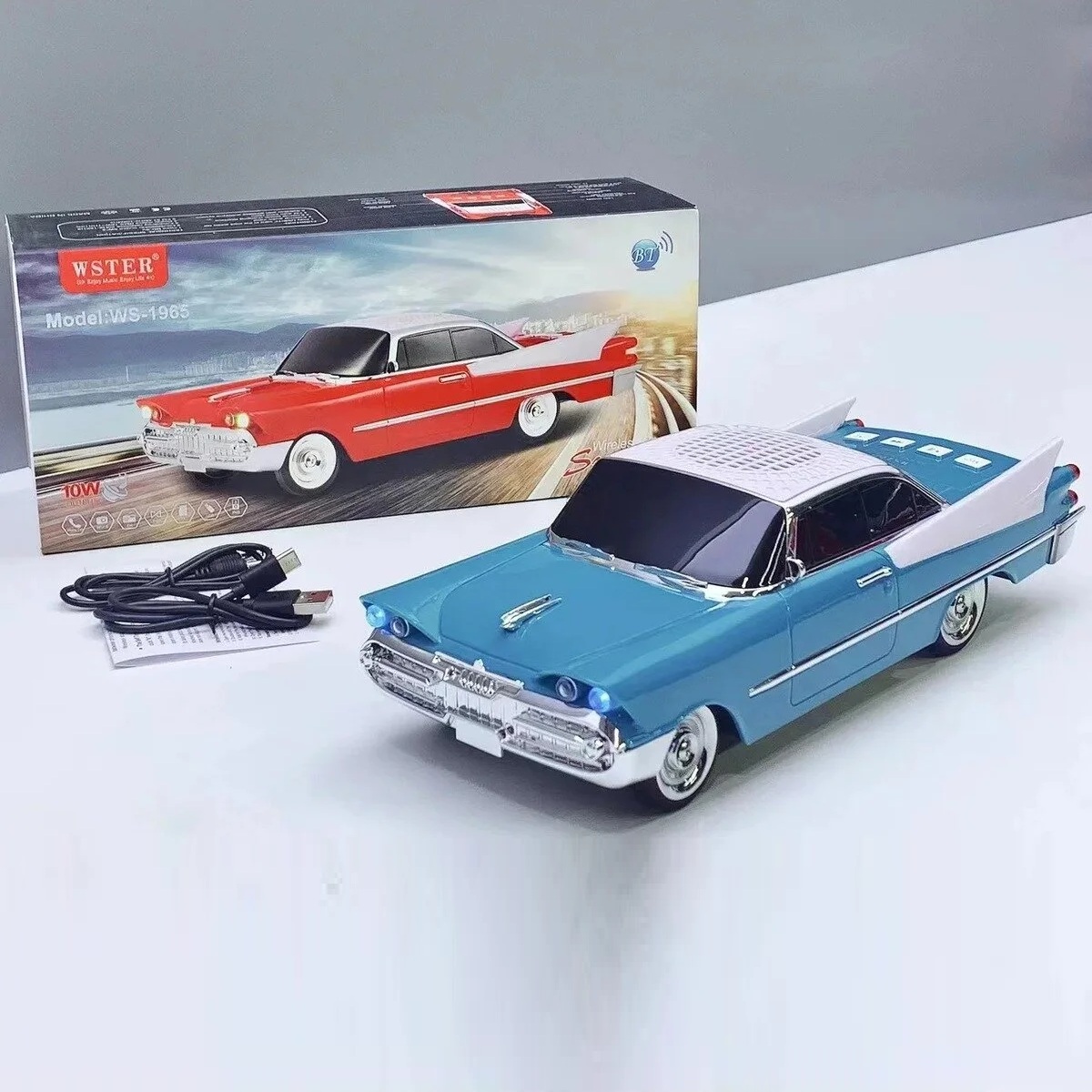 WS-1965 Nostaljik Klasik Araba Tasarımlı Bluetooth Hoparlör (FM Radyo / TWS / TF / USB) Zümrüt Yeşili